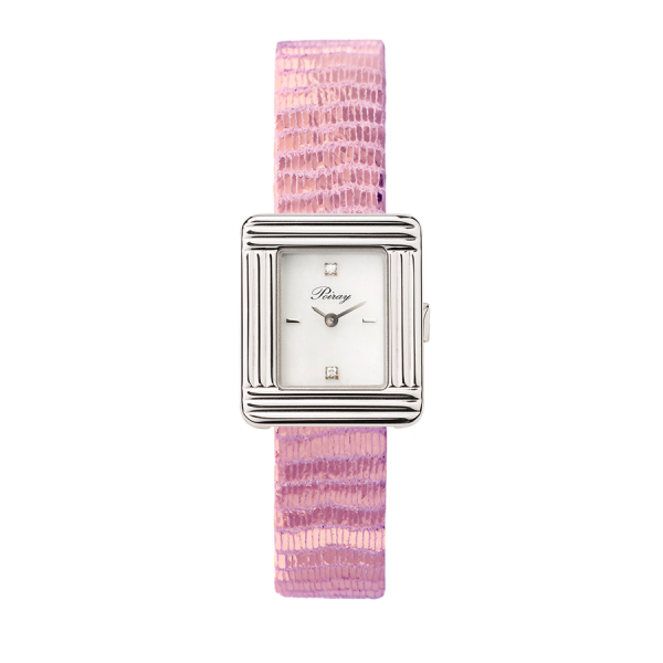 Montre Poiray Ma Première Mini Acier Cadran Serti Bracelet Chèvre Rose