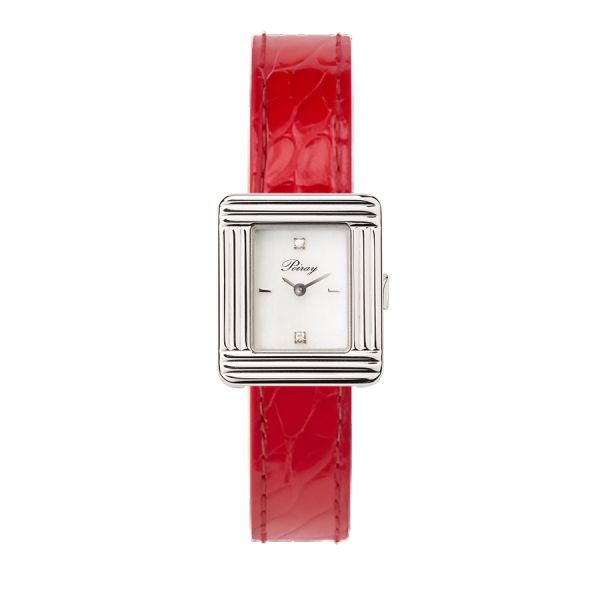 Montre Poiray Ma Première Mini Acier Cadran Serti Bracelet Alligator Rouge