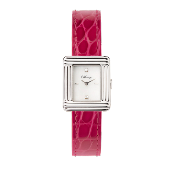 Montre Poiray Ma Première Mini Acier Cadran Serti Bracelet Alligator Rose