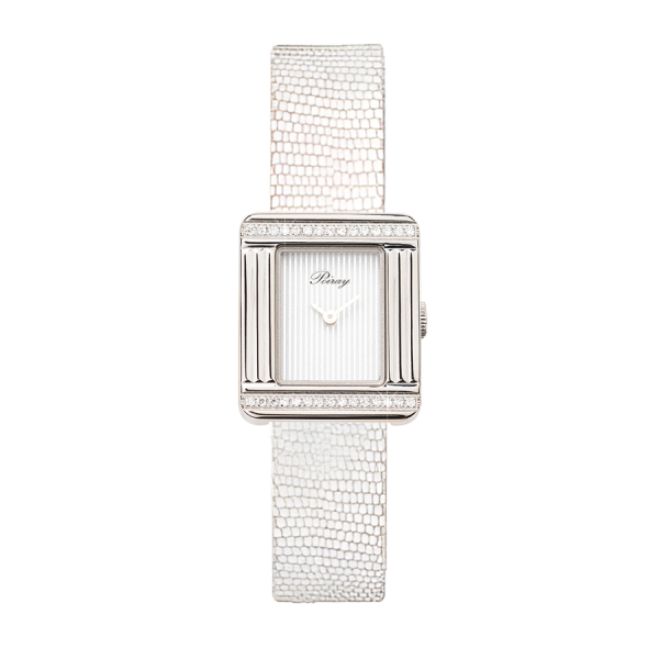 Montre Poiray Ma Première Mini Acier Serti Diamants Bracelet Chèvre Blanc