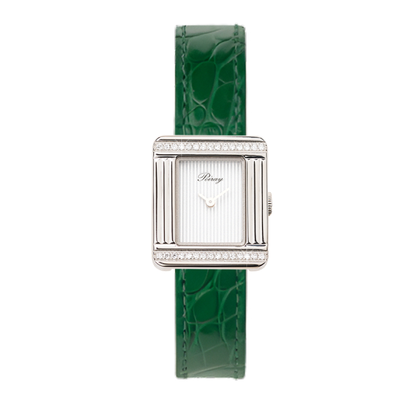 Montre Poiray Ma Première Mini Acier Serti Diamants Bracelet Alligator Vert