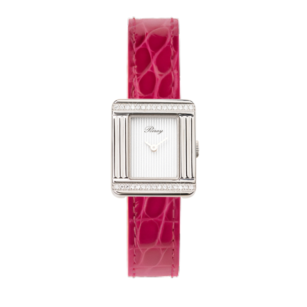 Montre Poiray Ma Première Mini Acier Serti Diamants Bracelet Alligator Rose