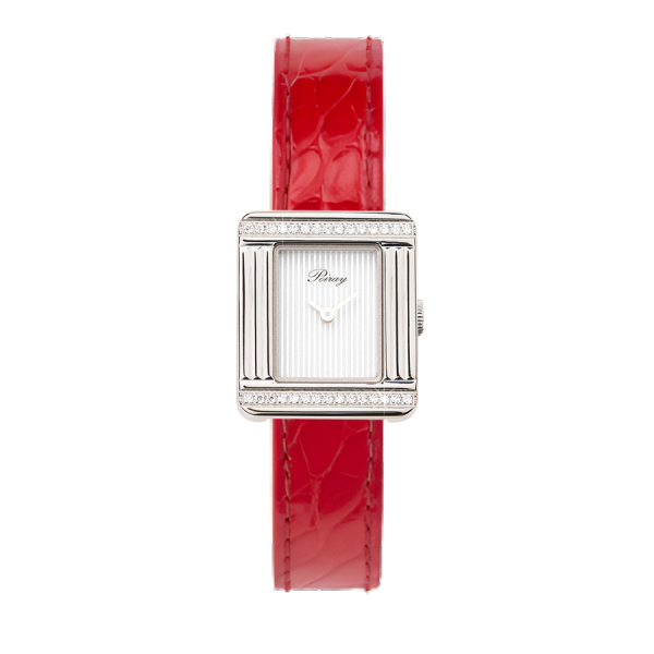 Montre Poiray Ma Première Mini Acier Serti Diamants Bracelet Alligator Rouge