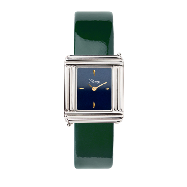 Montre Poiray Ma Première Acier Cadran Bleu Bracelet Veau Vernis Vert