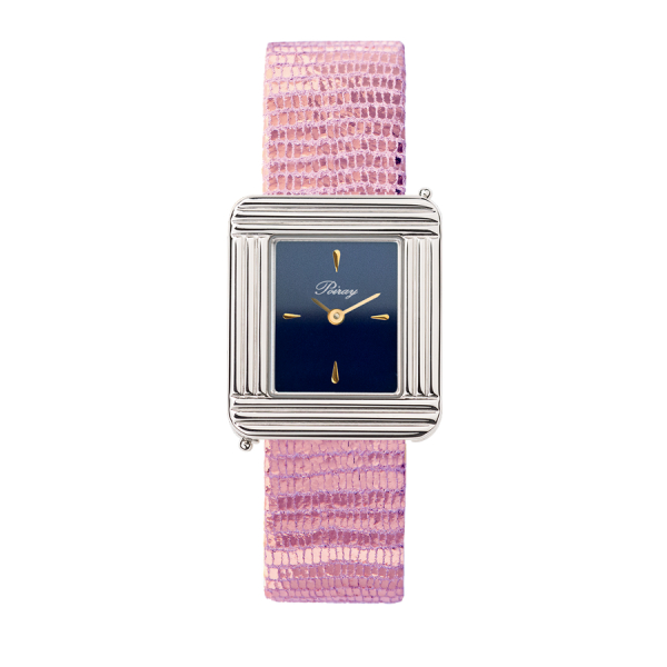 Montre Poiray Ma Première Acier Cadran Bleu Bracelet Chèvre Rose