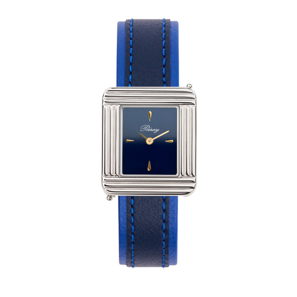 Montre Poiray Ma Première Acier Cadran Bleu Bracelet Veau Sellier Bleu Nuit