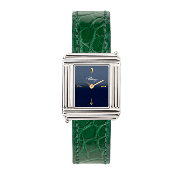 Montre Poiray Ma Première Acier Cadran Bleu Bracelet Alligator Vert