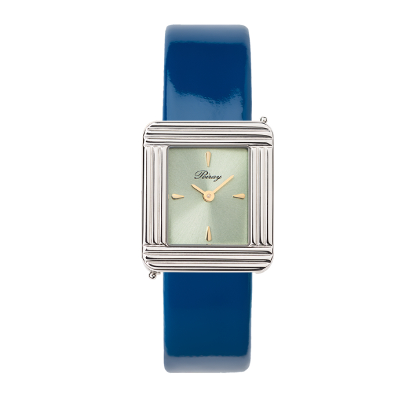 Montre Poiray Ma Première Acier Cadran Vert Bracelet Veau Vernis Bleu