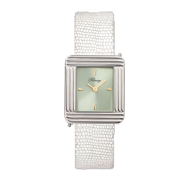 Montre Poiray Ma Première Acier Cadran Vert Bracelet Chèvre Blanc