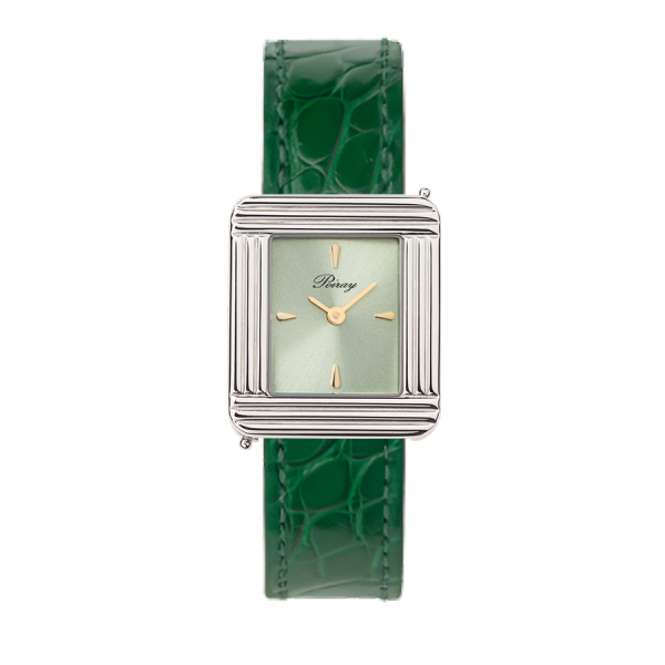 Montre Poiray Ma Première Acier Cadran Vert Bracelet Alligator Vert