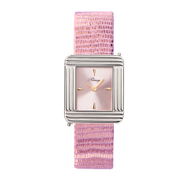 Montre Poiray Ma Première Acier Cadran Rose Bracelet Chèvre Rose