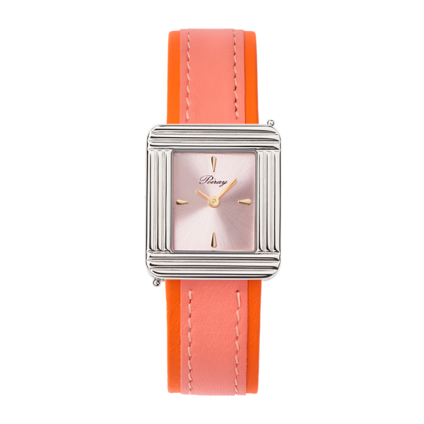 Montre Poiray Ma Première Acier Cadran Rose Bracelet Veau Sellier Rose