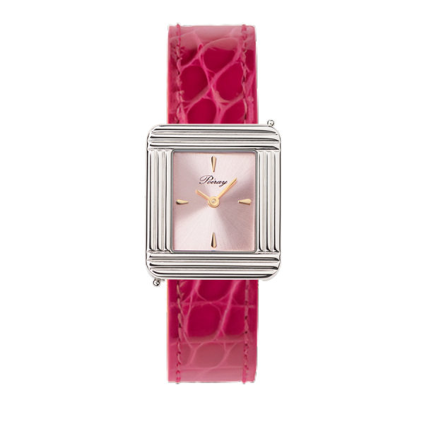 Montre Poiray Ma Première Acier Cadran Rose Bracelet Alligator Rose