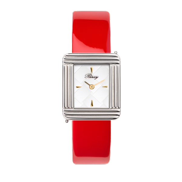 Montre Poiray Ma Première Cadran Blanc Texturé Bracelet Veau Vernis Rouge