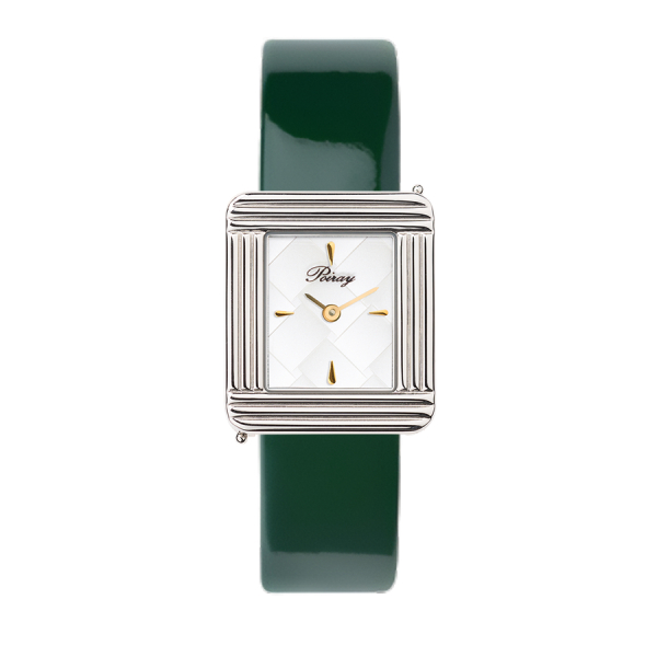 Montre Poiray Ma Première Cadran Blanc Texturé Bracelet Veau Vernis Vert