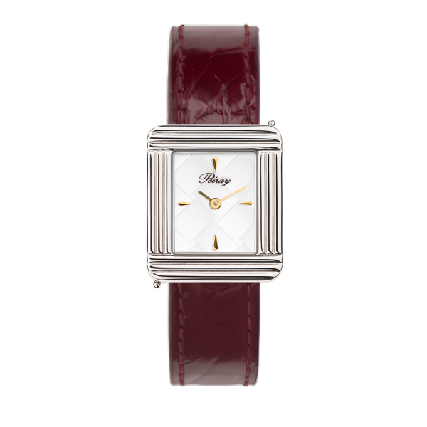 Montre Poiray Ma Première Cadran Blanc Texturé Bracelet Alligator Bordeaux