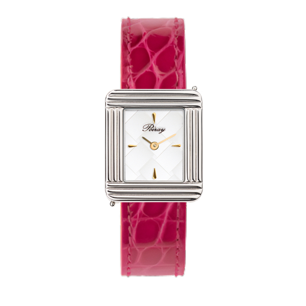 Montre Poiray Ma Première Cadran Blanc Texturé Bracelet Alligator Rose