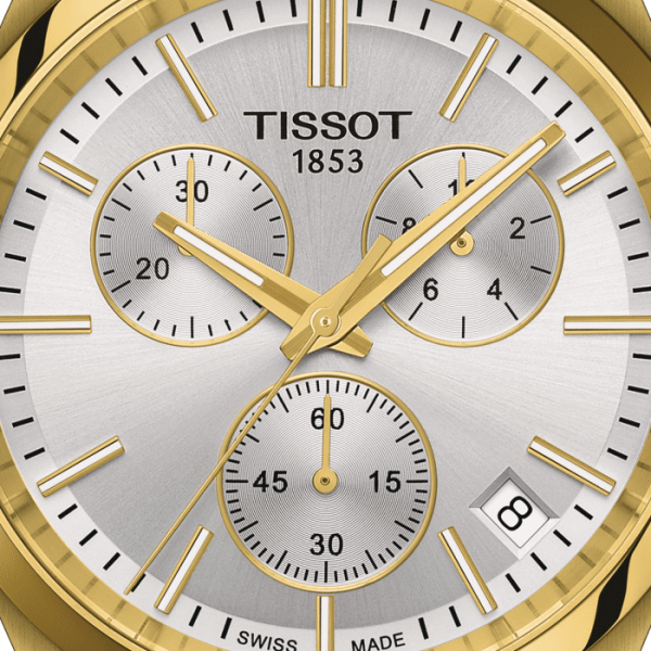 Montre Tissot PR 100 Chronograph Cadran Argent PVD Or Jaune