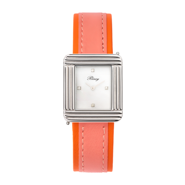 Montre Poiray Ma Première Cadran Blanc Serti Bracelet Veau Sellier Rose