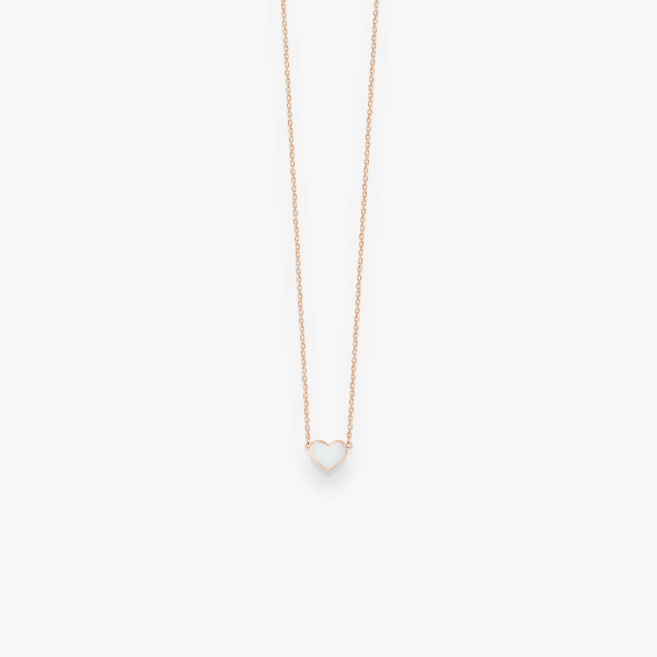 Collier Vanrycke Emoji Cœur Or Rose 18k Et Émail Blanc