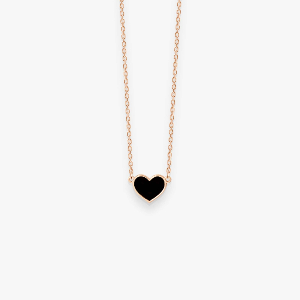 Collier Vanrycke Emoji Cœur Or Rose 18k Et Émail Noir