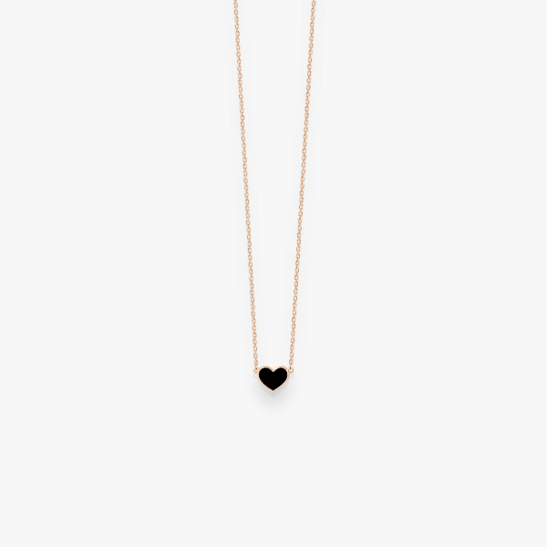 Collier Vanrycke Emoji Cœur Or Rose 18k Et Émail Noir