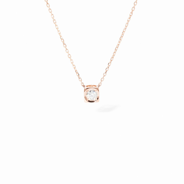 Collier Dinh Van Le Cube Diamant moyen modèle, or rose et diamant 0.15 carat