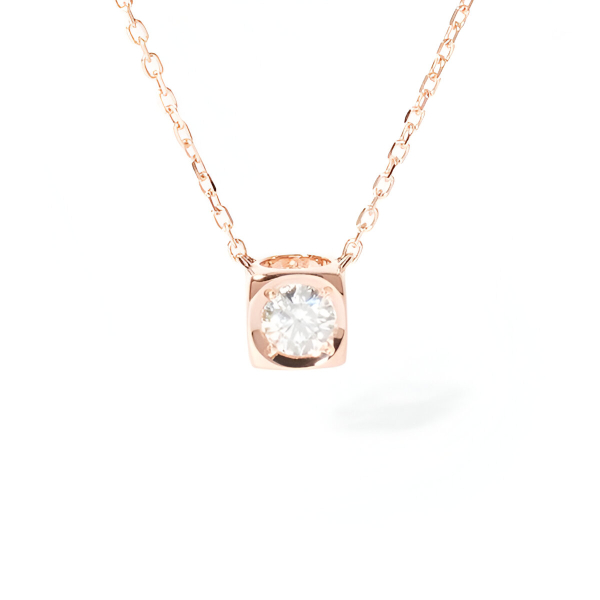 Collier Dinh Van Le Cube Diamant moyen modèle, or rose et diamant 0.15 carat