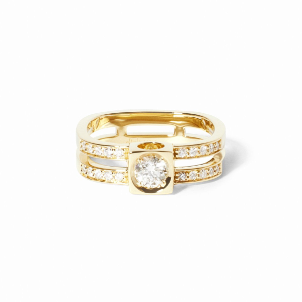 Bague Dinh Van Le Cube Diamant Grand Modèle Or Jaune Pavée Diamants