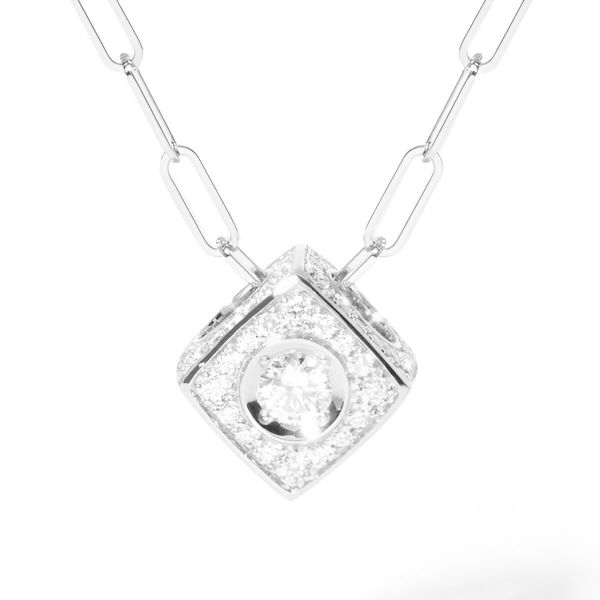 Collier Dinh Van Le Cube Diamant XL Or Blanc Pavé Diamant