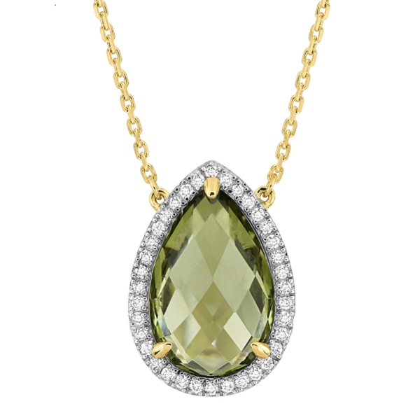 Collier Morganne Bello Alma Quartz Olive Diamants Or Jaune