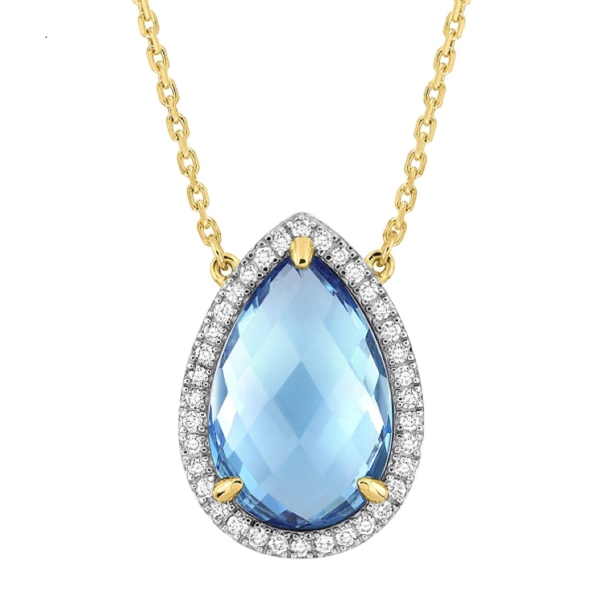 Collier Morganne Bello Alma Topaze Swiss Blue Diamants Or Jaune