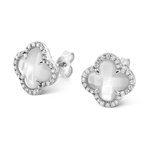 PUCES D'OREILLES Morganne Bello VICTORIA DIAMANTS NACRE BLANCHE + DIAMANTS OR JAUNE