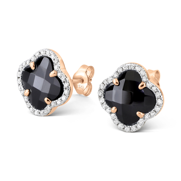 Puces D'oreilles Morganne Bello Victoria Or Rose Diamants Onyx