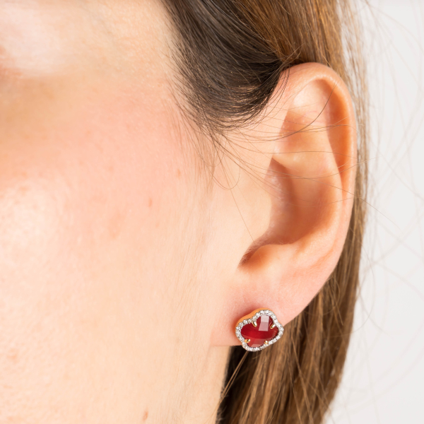 Puces D'oreilles Morganne Bello Victoria Or Jaune Diamants Quartz Rouge