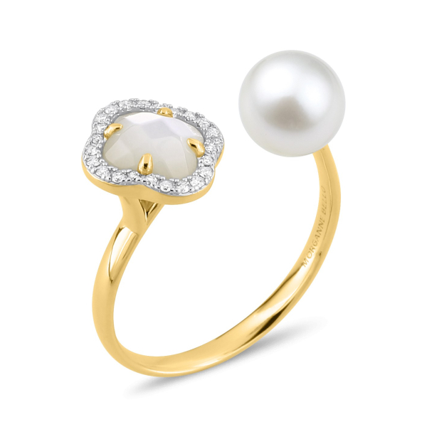 Bague Morganne Bello Victoria Perle Nacre Blanche Diamants Or Jaune