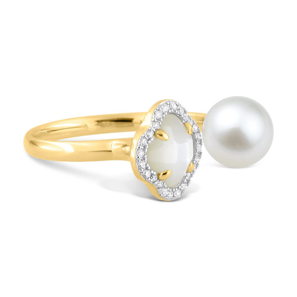 Bague Morganne Bello Victoria Perle Nacre Blanche Diamants Or Jaune