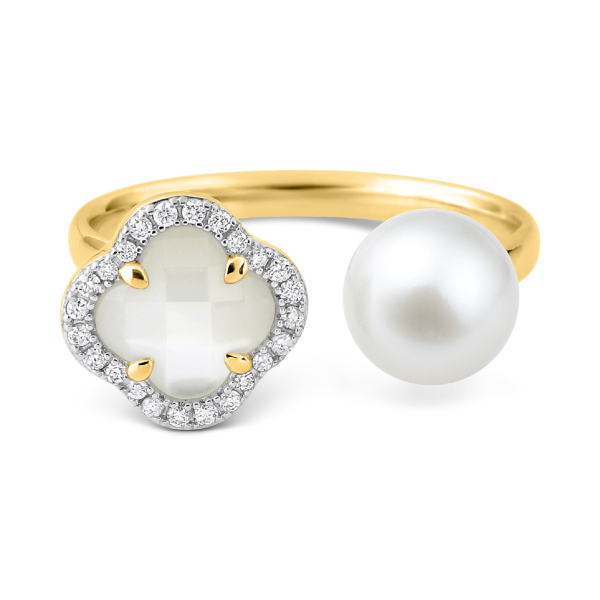 Bague Morganne Bello Victoria Perle Nacre Blanche Diamants Or Jaune