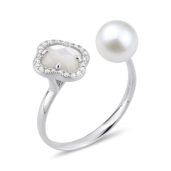 Bague Morganne Bello Victoria Perle Nacre Blanche Diamants Or Blanc