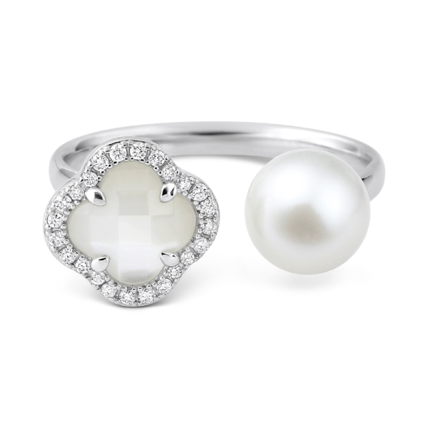 Bague Morganne Bello Victoria Perle Nacre Blanche Diamants Or Blanc