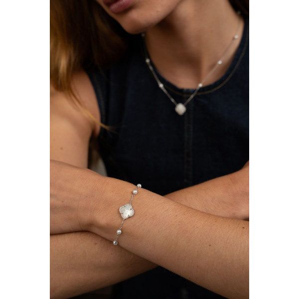 Bracelet Morganne Bello Victoria Perle Nacre Blanche Diamants Or Blanc