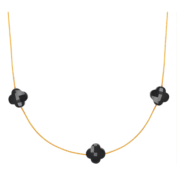 Collier Morganne Bello Or Jaune Trèfle Onyx