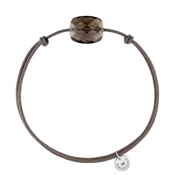 Bracelet Morganne Bello Cordon Taupe Coussin Quartz Fumé