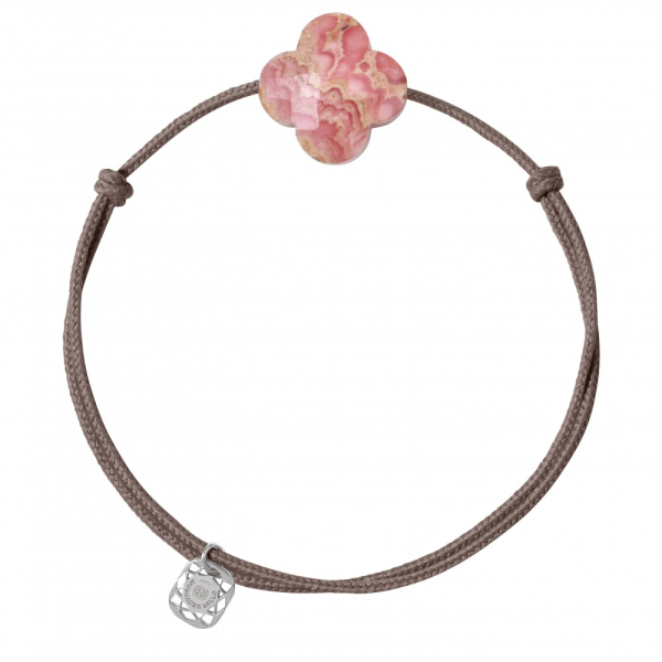 Bracelet Morganne Bello Cordon Taupe Trèfle Rhodochrosite