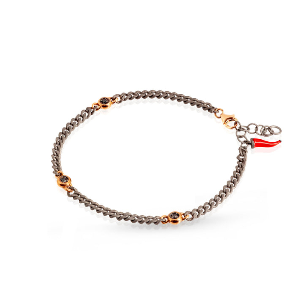 Bracelet Mano J Titane 3 Diamants Noirs Or Rouge 9kt