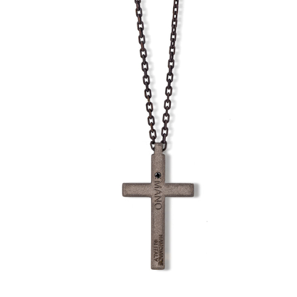 Collier Croix Mano J Titane 4 Diamants Blancs Or Rouge 9kt