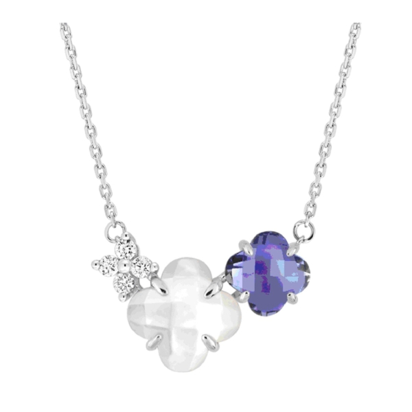 Collier Morganne Bello Bouquet Iolite et Nacre Blanche Diamants Or Blanc