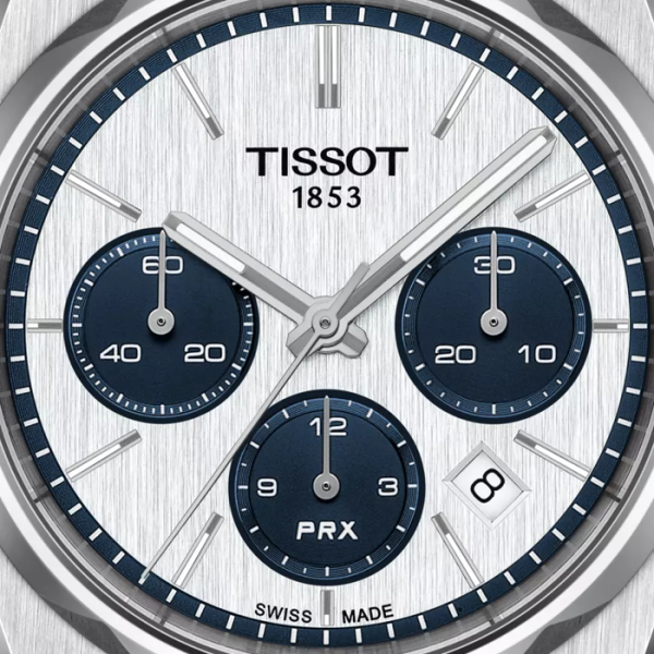 Montre Tissot PRX Automatic Chronograph Cadran Blanc Bracelet Acier