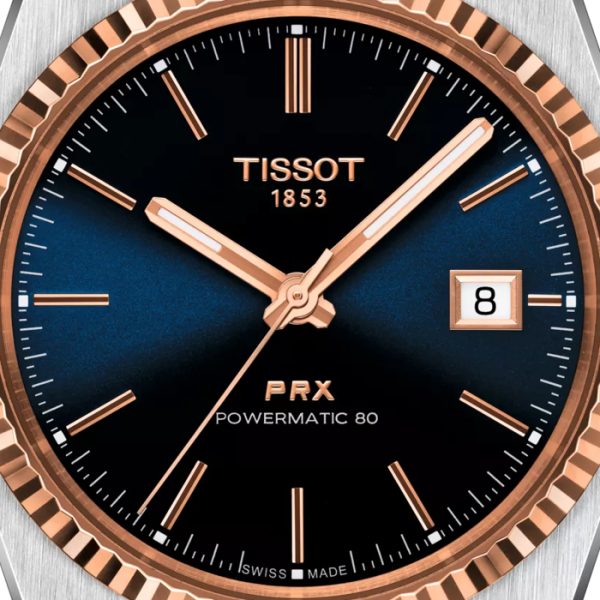 Montre Tissot PRX Powermatic 80 18K Gold bezel Bracelet Acier inoxydable 316L