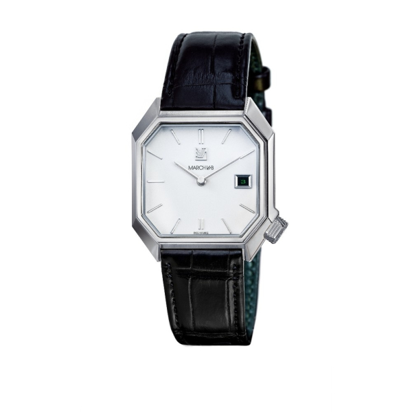 Montre MARCH LA.B Mansart Automatique White Date Alligator Noir